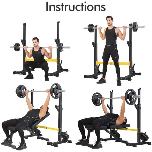 Fully Adjustable Squat Rack/Bench Press for Home Gym