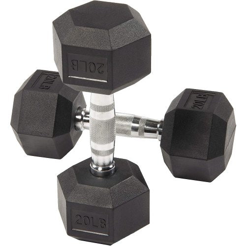 Rubber Encased Hex Dumbbell Single 20 lb