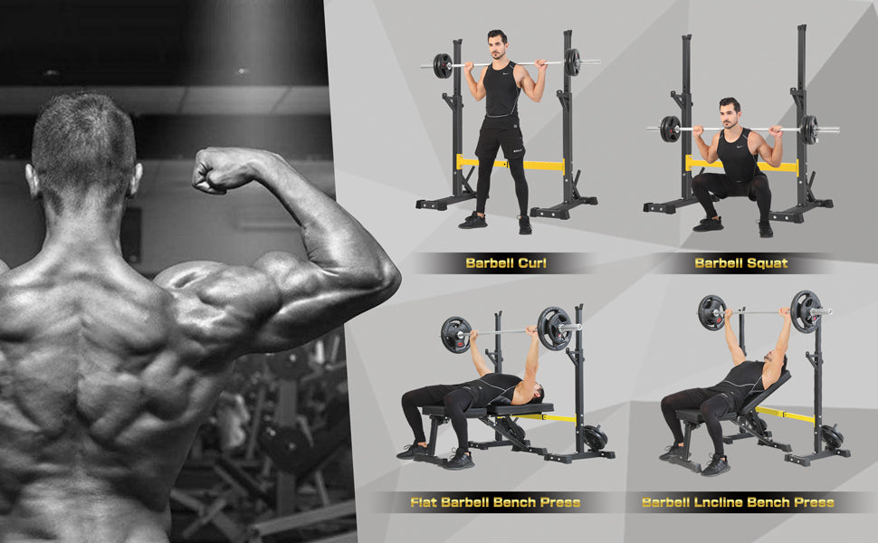 Fully Adjustable Squat Rack/Bench Press for Home Gym