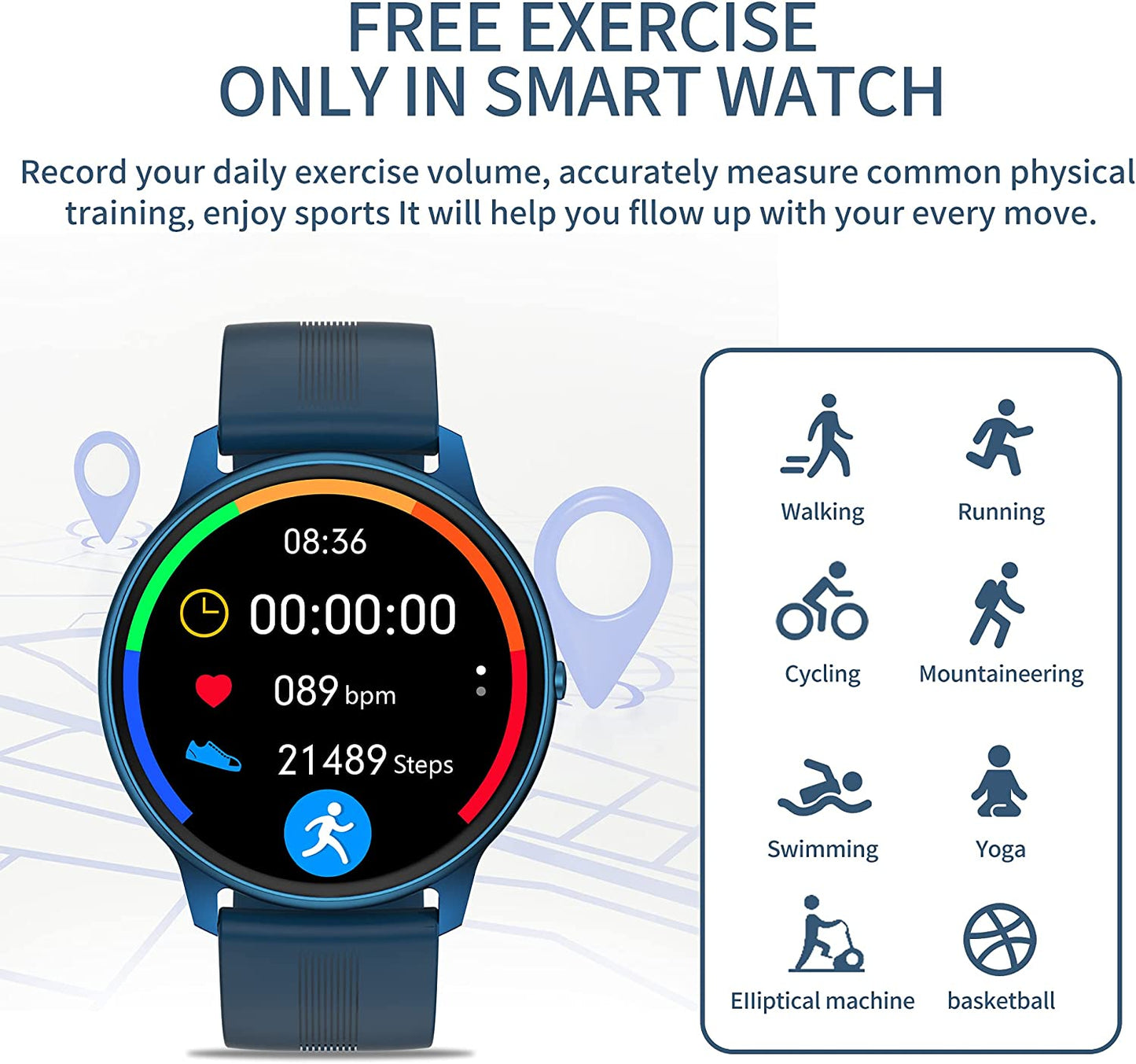 Ultra Thin Smart Watch Full Touch Screen Fitness Tracker Heart Rate Blood Pressure Oxygen Monitor Bluetooth Smartwatches for Android Ios Pedometer Sleep Monitor