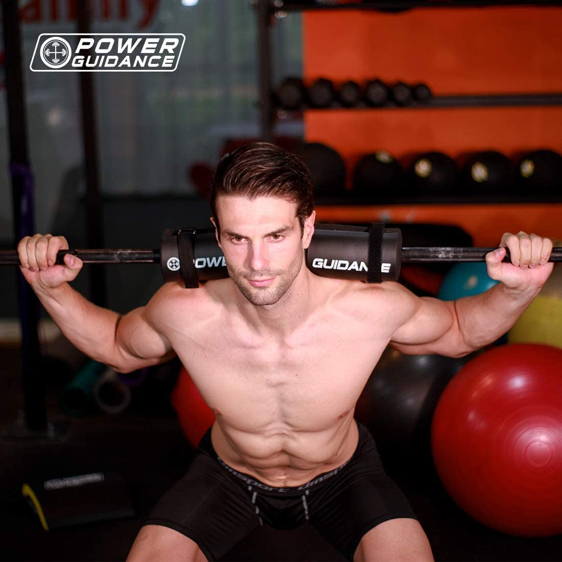 POWER GUIDANCE Barbell Squat Pad - Neck & Shoulder Protective Pad - Great for Squats, Lunges, Hip Thrusts, Weight Lifting & More - Fit Standard and Olympic Bars Perfectly-Black