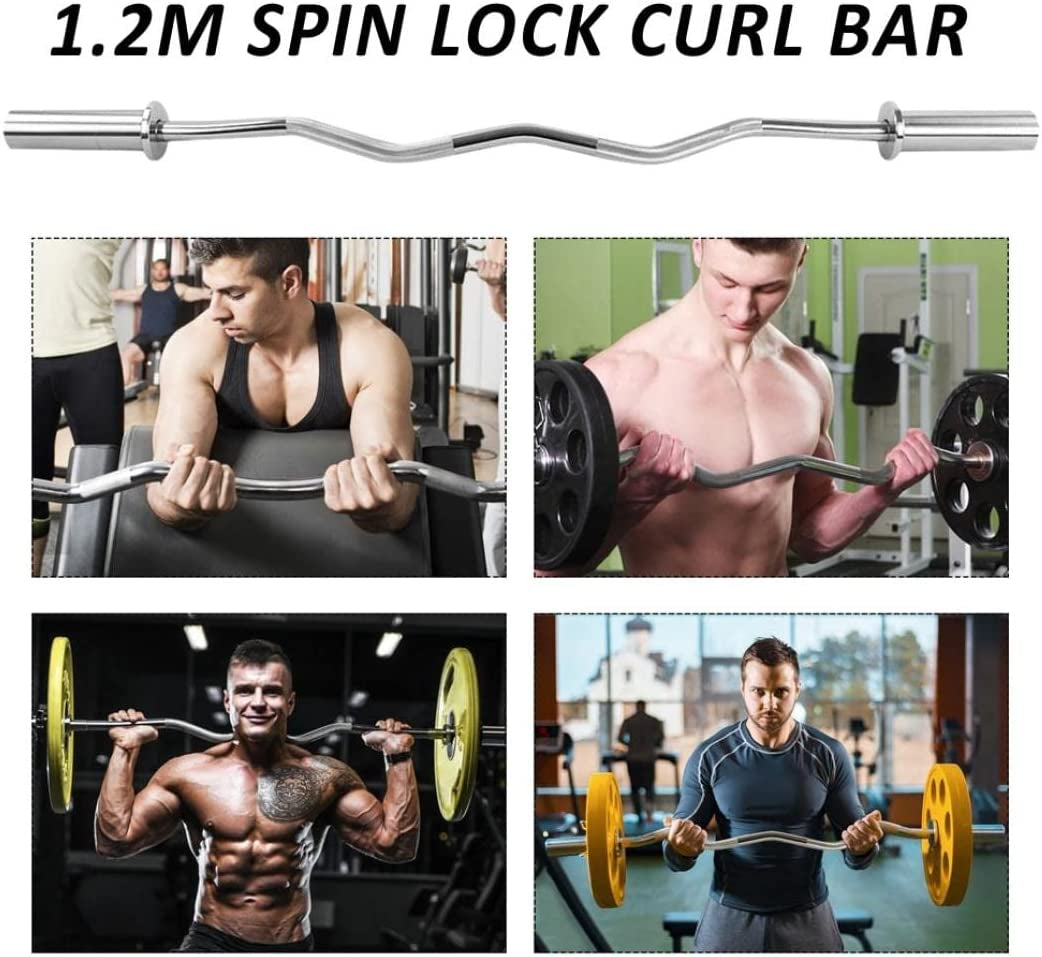 Olympic Super Curl Bar - 47 Inch Standard EZ Curl Weight Barbell for Home Gym Office, Workout Strength Training Weightlifting Bar, Suitable for 2 Inch Plates (Silver)