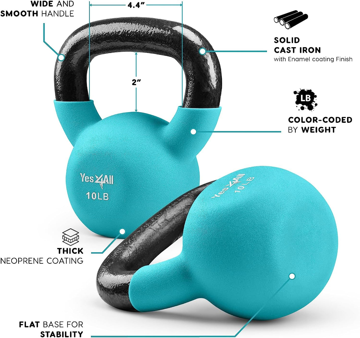 Contoured Adjustable/Neoprene Coated Strength Training Kettlebells Color Weights 5-50Lbs
