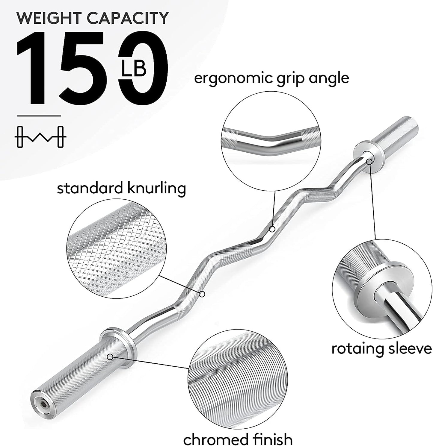 47" Olympic EZ Curl Barbell Bar for 2-Inch Weight Plates for Weight Lifting Bicep Curl, 2 Spring Collars Included
