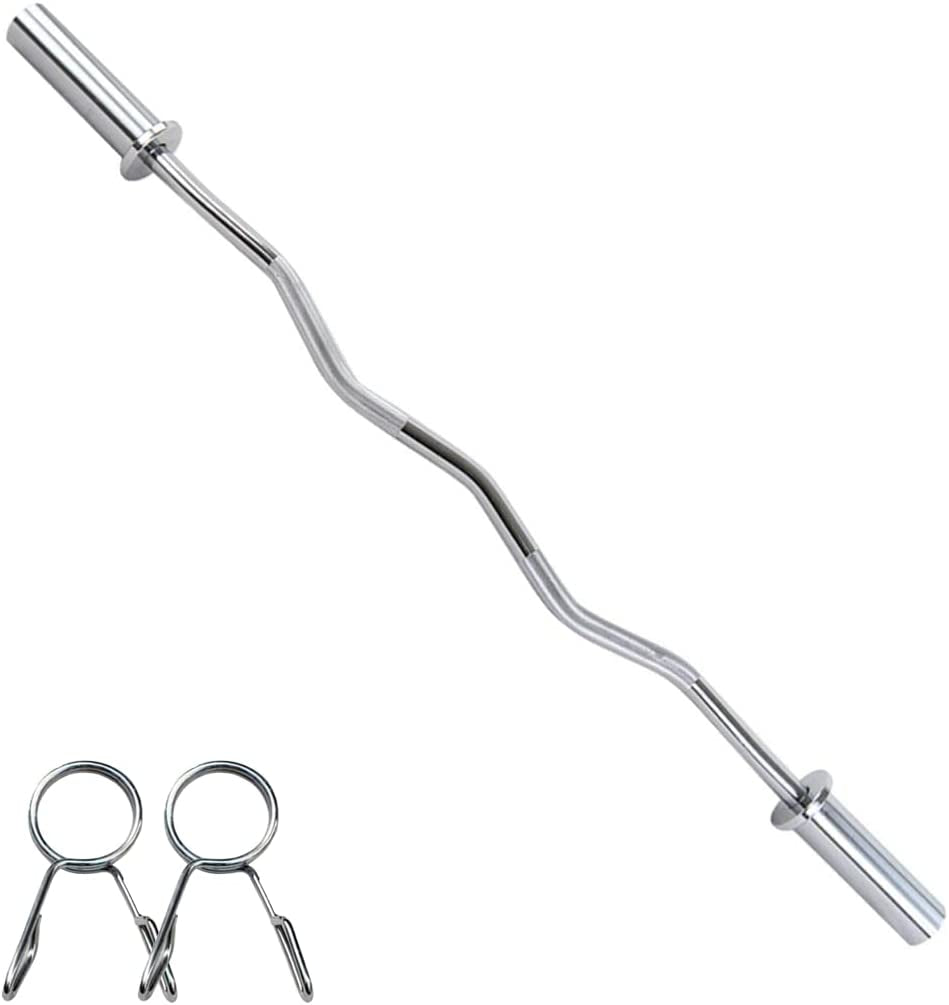 Olympic Super Curl Bar - 47 Inch Standard EZ Curl Weight Barbell for Home Gym Office, Workout Strength Training Weightlifting Bar, Suitable for 2 Inch Plates (Silver)