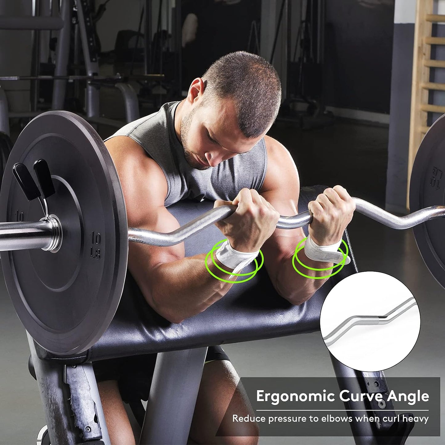 47" Olympic EZ Curl Barbell Bar for 2-Inch Weight Plates for Weight Lifting Bicep Curl, 2 Spring Collars Included