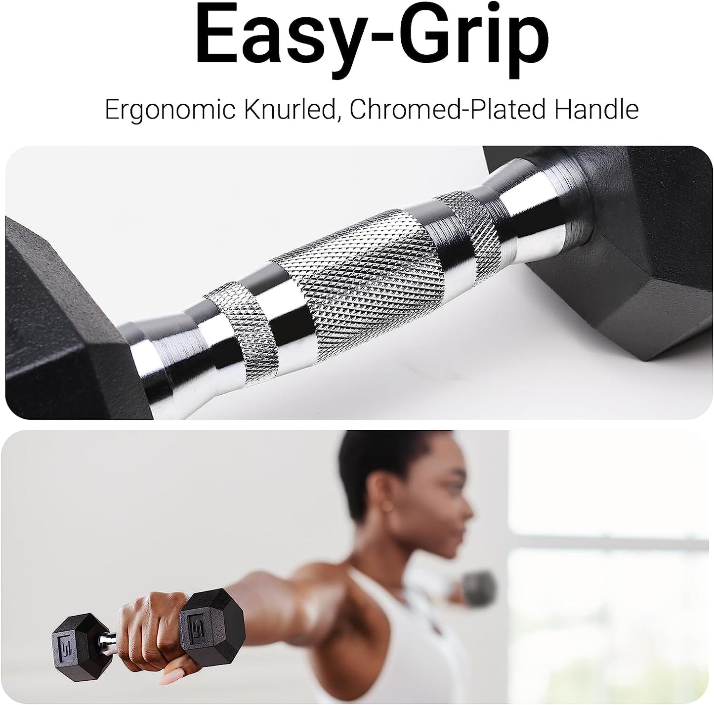 PVC Encased Hex Dumbbell in Pairs or Single, Premium Hand Weight with Metal Handle for Strength Training, Resistance Training, Build Muscle and Full Body Workout, 5-60Lbs Free Weights