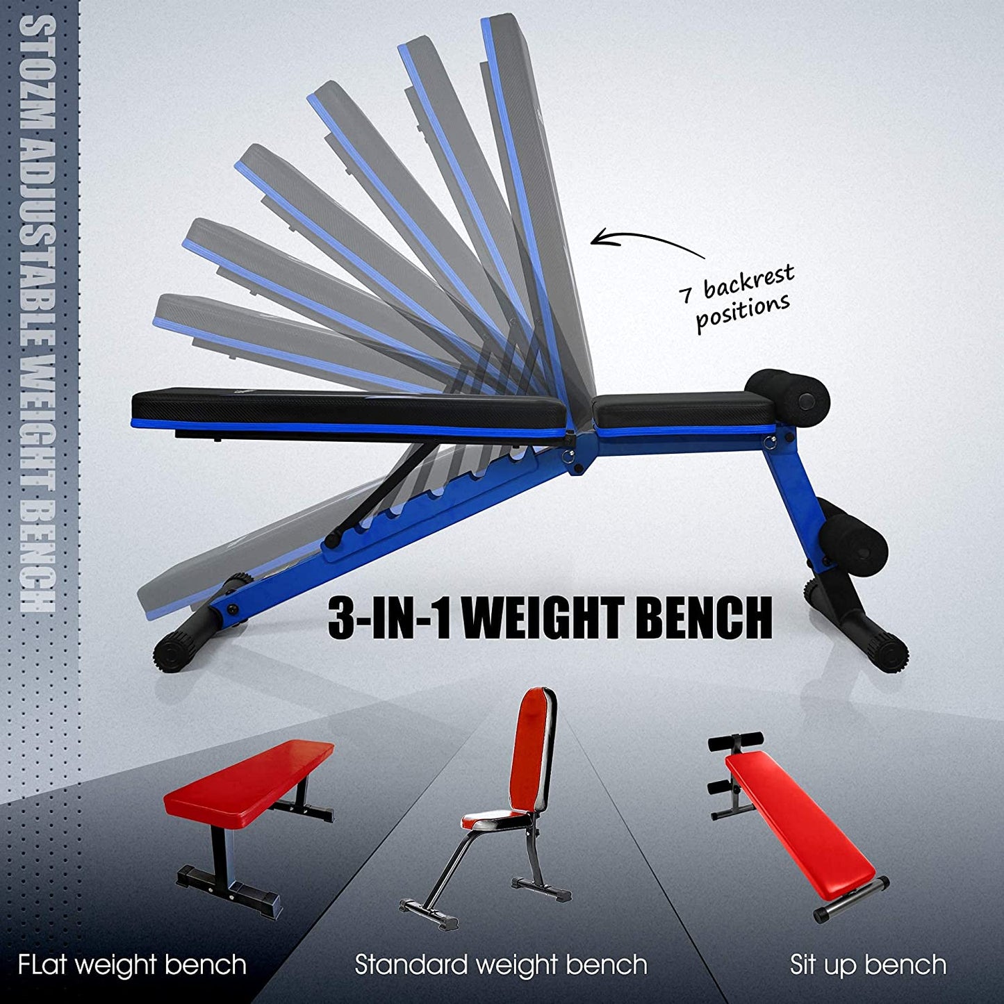 14 Gauge Steel Deluxe Adjustable Weight Bench for Multipurpose Incline Decline Exercises – Weight Capacity 900 Lbs Full Body Workout - Flat Weight Bench, Sit up Bench and Standard Weight Bench (Cobalt)