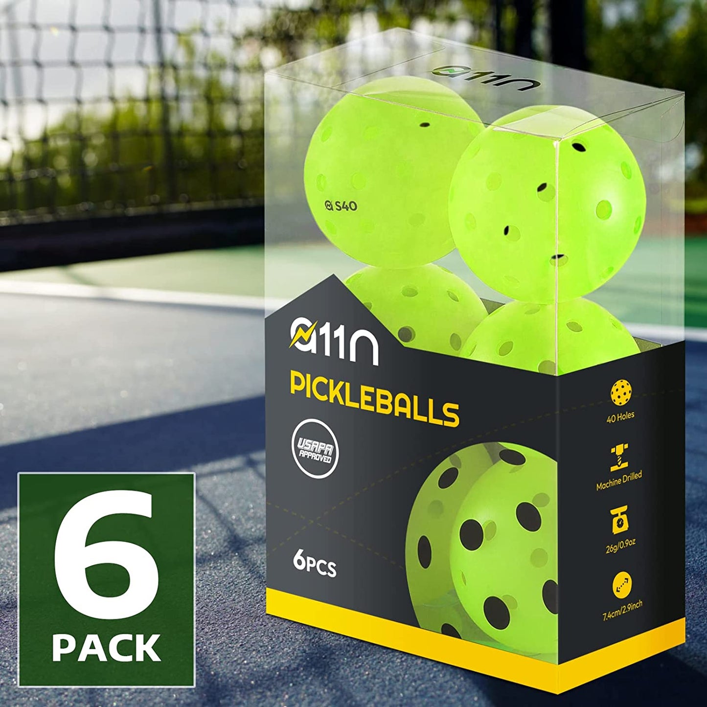 A11N S40 Outdoor Pickleball Balls- USA Pickleball Approved for Tournament Play, 3/6/12/50-Pack, Neon Green/Fuchsia/Tangerine