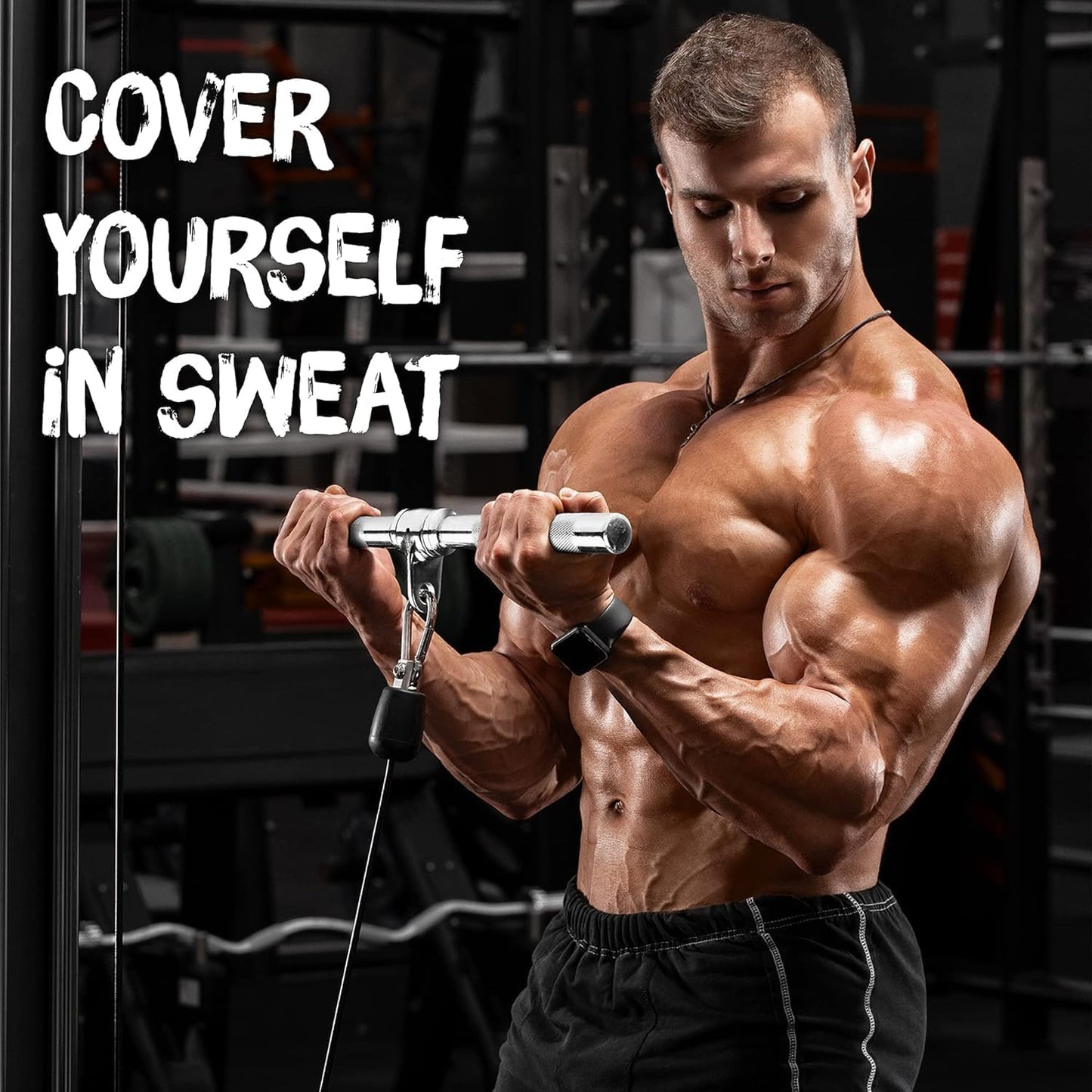 LAT Pull down Cable Attachment, Tricep Press down Bar, V-Shaped Bar with Diamond Knurl Handle, Bodybuilding Strength Training Attachments