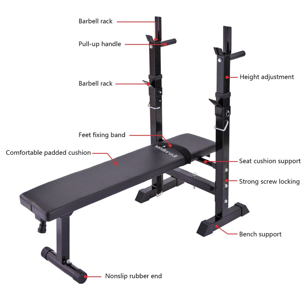 Folding Weight Bench Home Gym Adjustable Strength Training Adjustable Barbell Rack