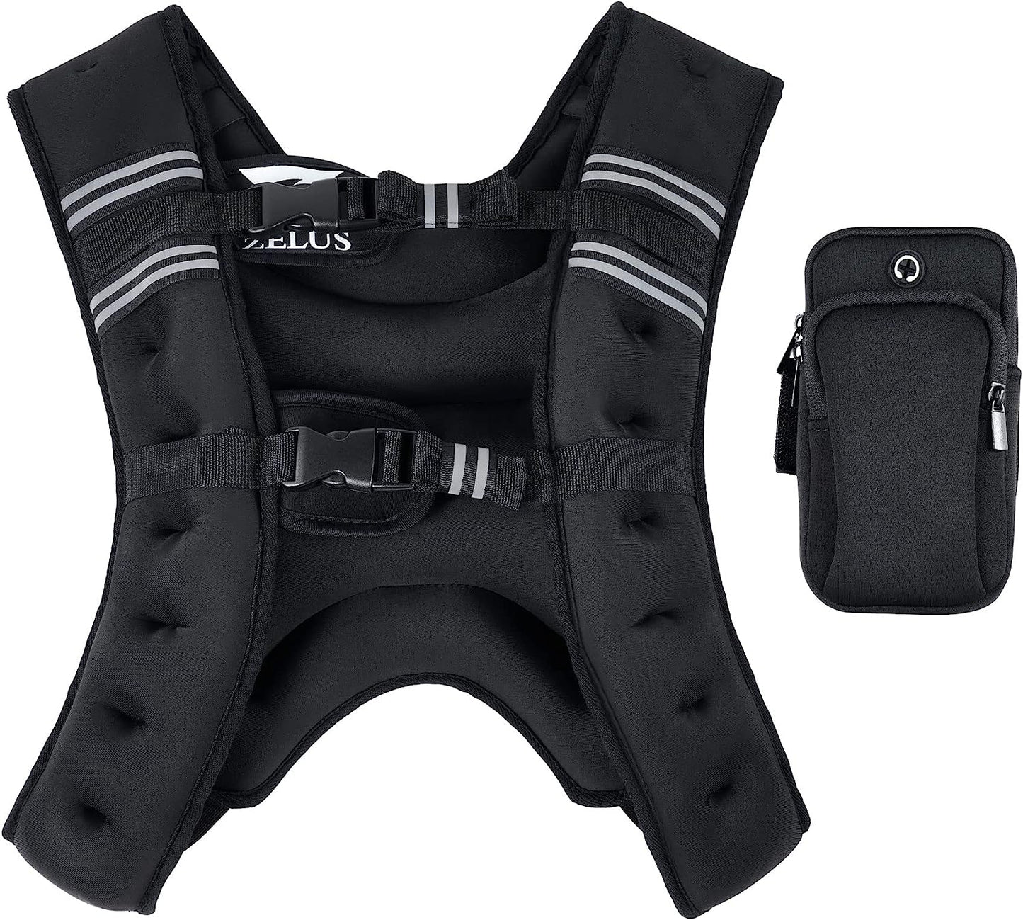 ZELUS Weighted Vest, 6Lb/8Lb/12Lb/16Lb/20Lb/25Lb/30Lb Weight Vest with Reflective Stripe for Workout, Strength Training, Running, Fitness, Muscle Building, Weight Loss, Weightlifting
