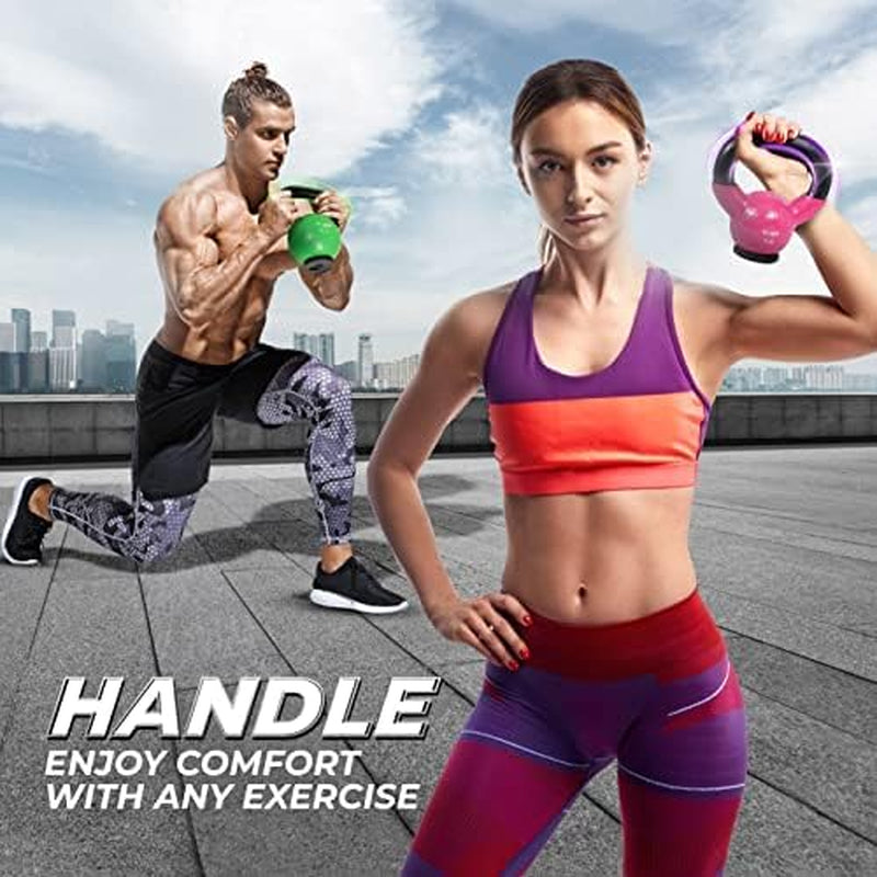 Fitness Kettlebells Weights (5-50LB)- Home Gym Equipment for Strength Training with Comfort Vinyl Coated Grip Wide Handle, Special Protective Bottom