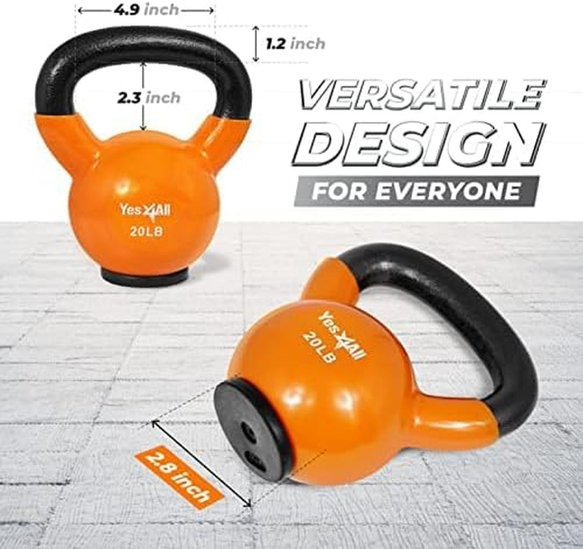 Fitness Kettlebells Weights (5-50LB)- Home Gym Equipment for Strength Training with Comfort Vinyl Coated Grip Wide Handle, Special Protective Bottom
