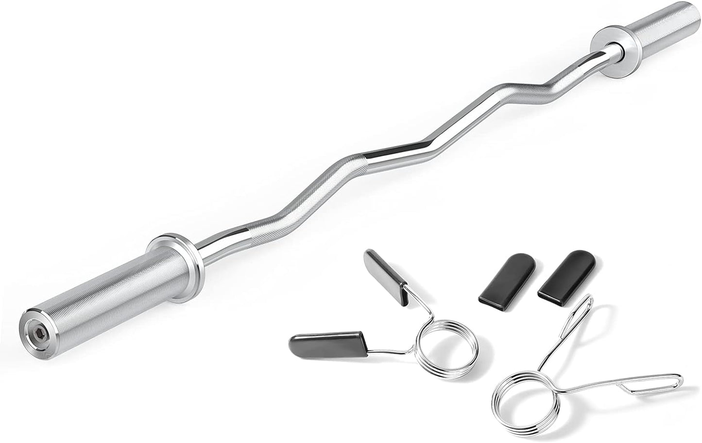 47" Olympic EZ Curl Barbell Bar for 2-Inch Weight Plates for Weight Lifting Bicep Curl, 2 Spring Collars Included