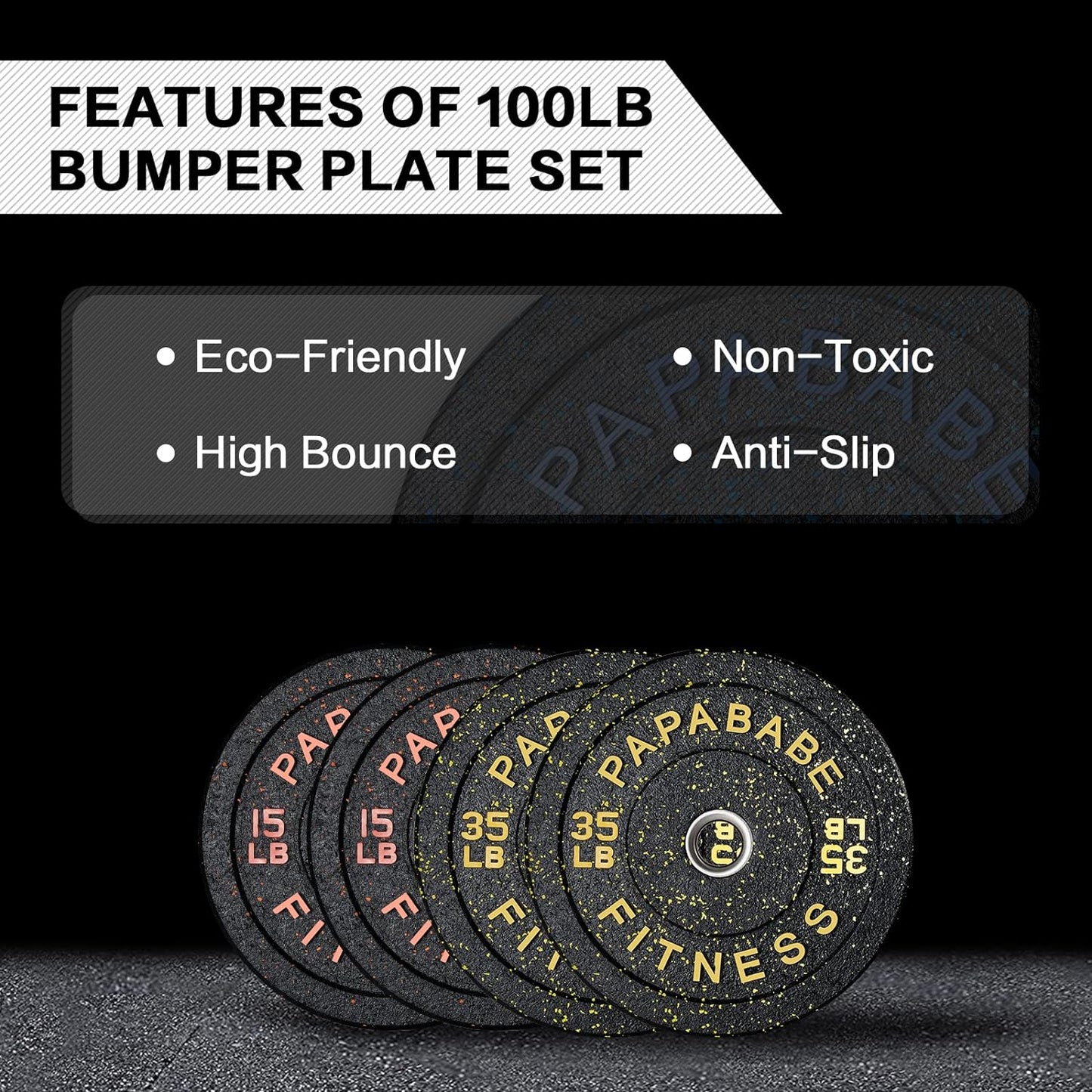 Bumper Plates, High-Bounce Olympic Weight Plates with Colored Fleck-Rubber Weights Plates for Weight Lifting and Strength Training