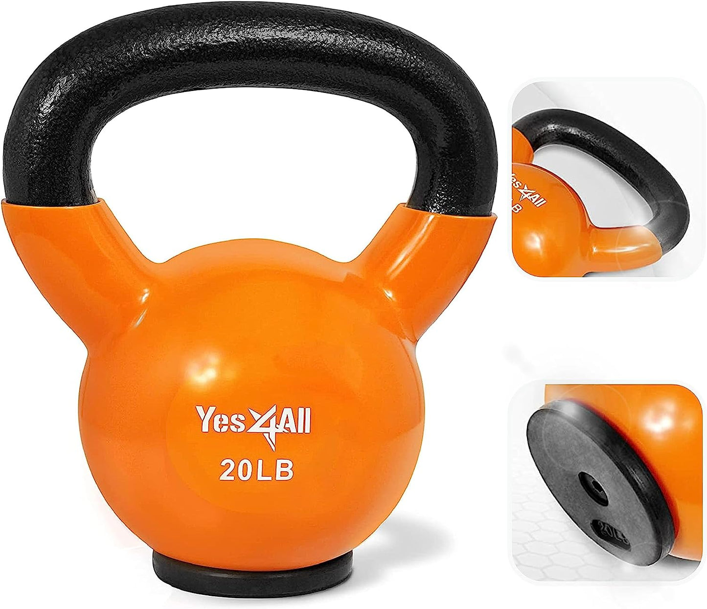 Fitness Kettlebells Weights (5-50LB)- Home Gym Equipment for Strength Training with Comfort Vinyl Coated Grip Wide Handle, Special Protective Bottom