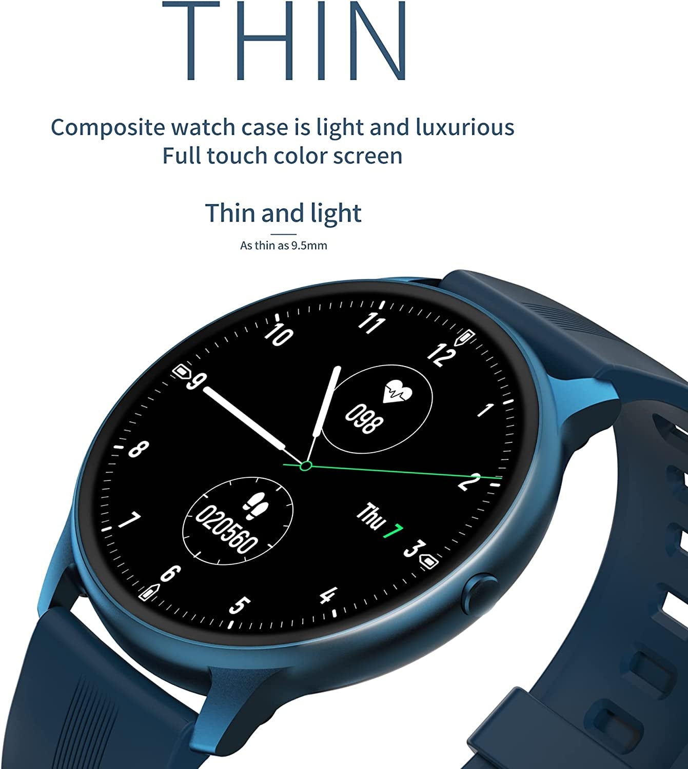 Ultra Thin Smart Watch Full Touch Screen Fitness Tracker Heart Rate Blood Pressure Oxygen Monitor Bluetooth Smartwatches for Android Ios Pedometer Sleep Monitor