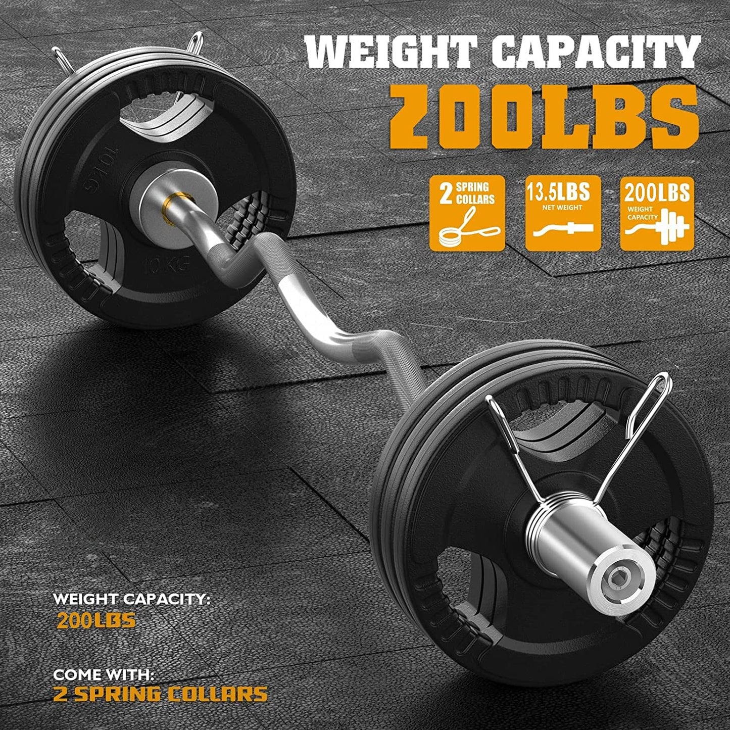 Olympic Super Curl Bar - 47 Inch Standard EZ Curl Weight Barbell for Home Gym Office, Workout Strength Training Weightlifting Bar, Suitable for 2 Inch Plates (Silver)