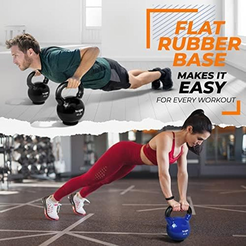 Fitness Kettlebells Weights (5-50LB)- Home Gym Equipment for Strength Training with Comfort Vinyl Coated Grip Wide Handle, Special Protective Bottom