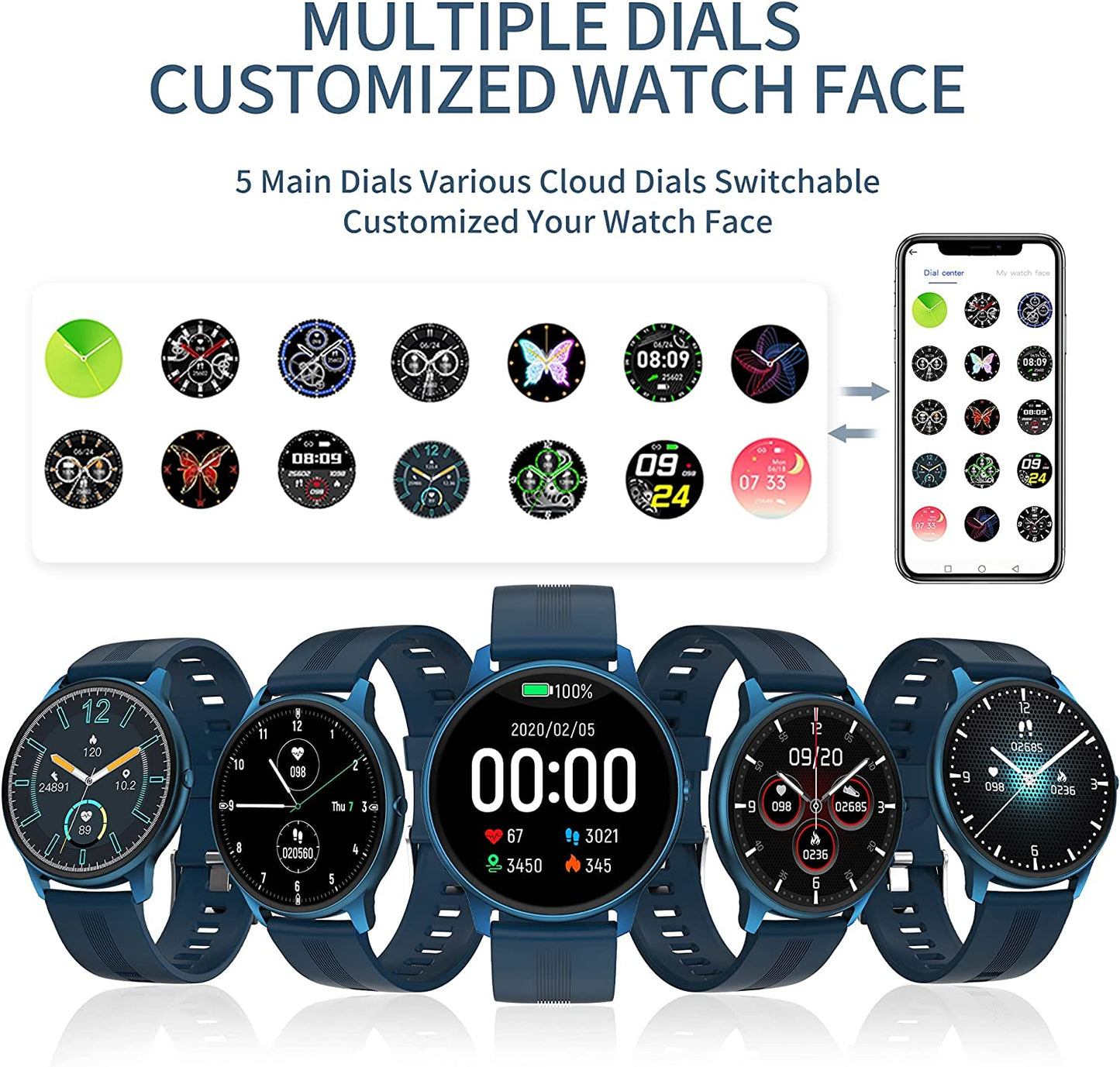 Ultra Thin Smart Watch Full Touch Screen Fitness Tracker Heart Rate Blood Pressure Oxygen Monitor Bluetooth Smartwatches for Android Ios Pedometer Sleep Monitor