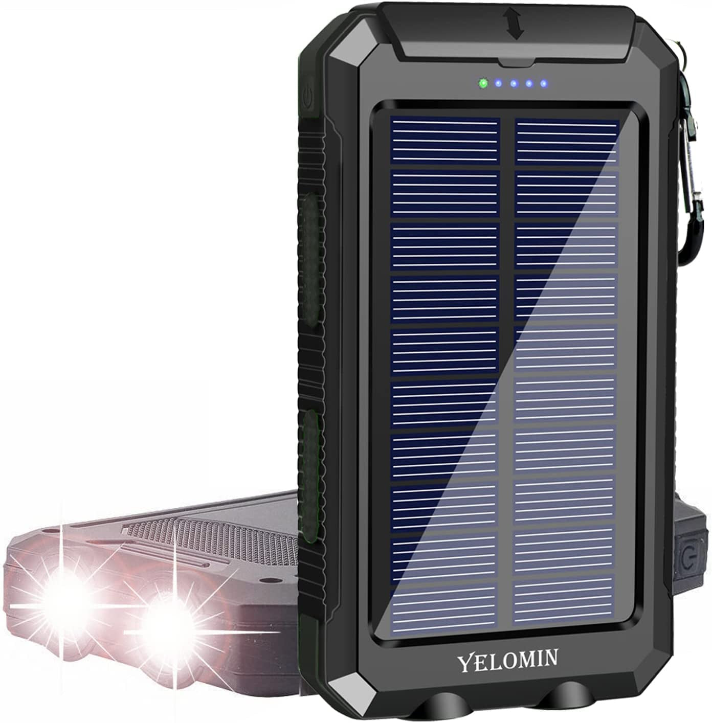 Phone Solar Charger, YELOMIN 20000Mah Portable Waterproof Solar Power Bank for Cellphones Tablets, External Backup Pack Battery Dual USB Outputs/Led Flashlights, Suitable for Outdoor Activities