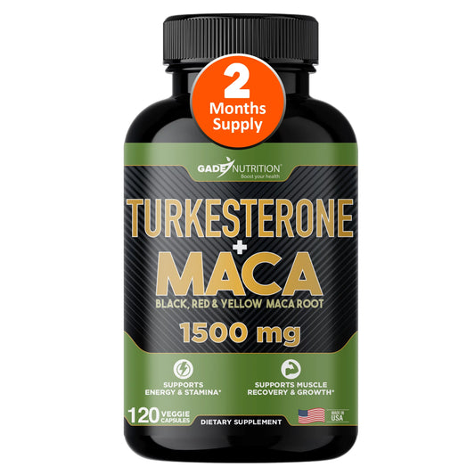 Maca Root Powder Capsules with Turkesterone 2 Month Supply with Black, Red, Yellow Peruvian Maca for Both Men & Women