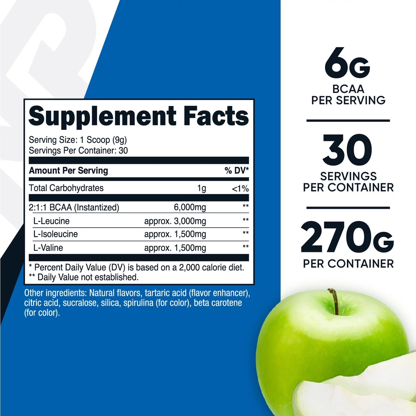 BCAA Powder 2:1:1 (Green Apple), 30 Servings - Amino Acid Supplement