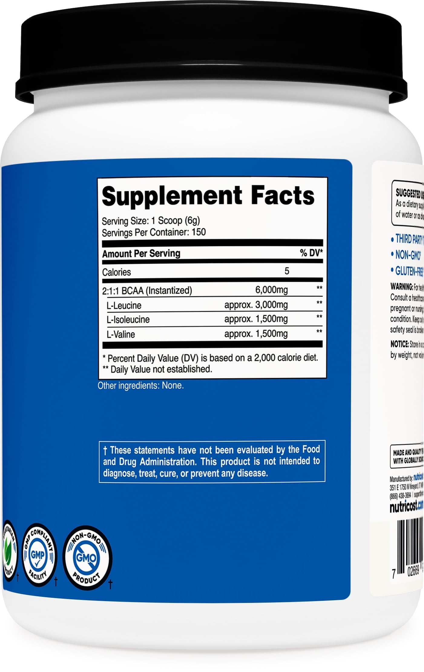 BCAA Powder 2:1:1 (Unflavored) 150 Servings- Amino Acid Supplement