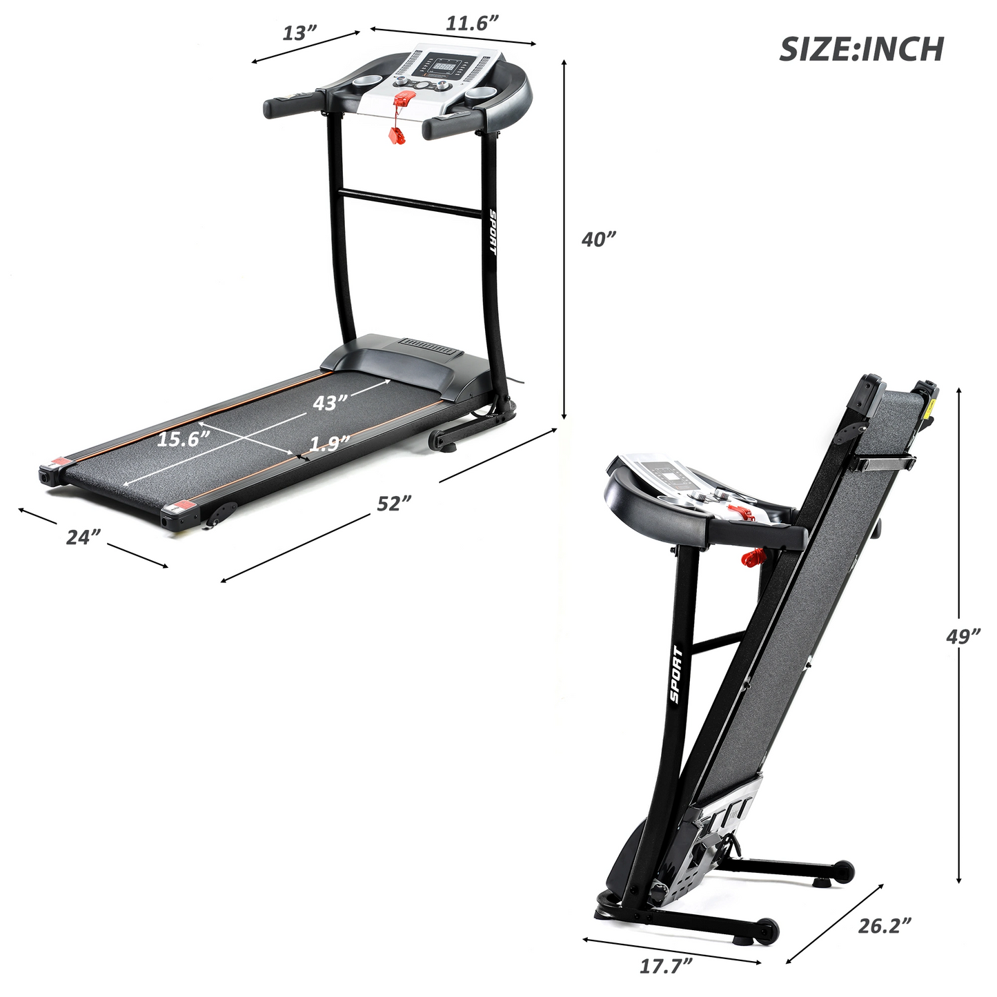 Folding Treadmill with Safety Lock and LCD Monitor