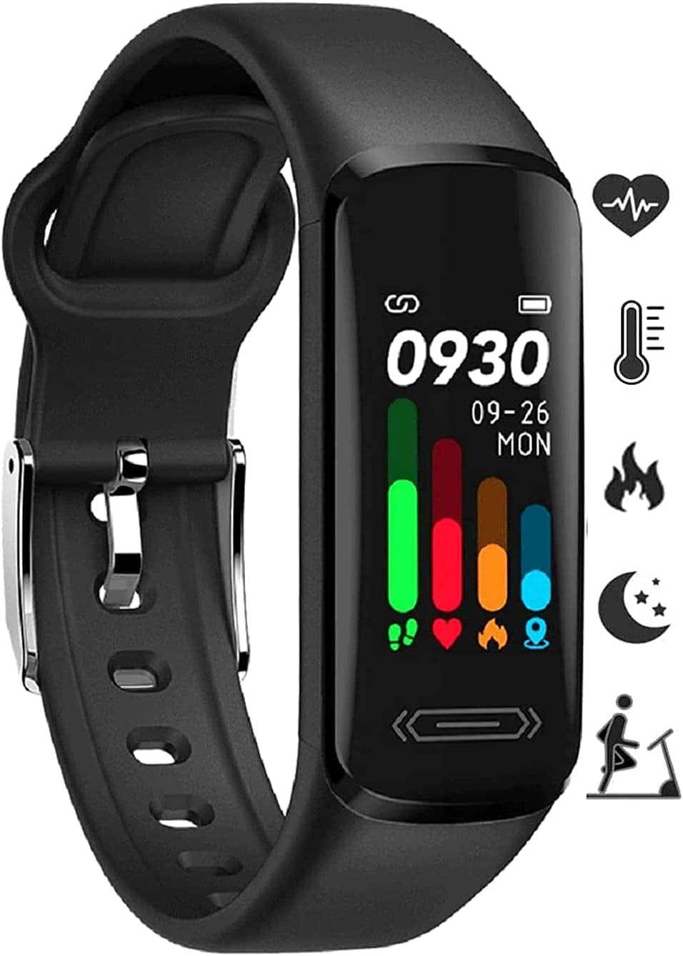 Fitness Tracker HR, Activity Fitness Trackers with Body Temperature Heart Rate Sleep Health Blood Pressure Monitor, IP68 Waterproof Calorie Steps Counter Tracker Pedometer Watch for Men Women Teens