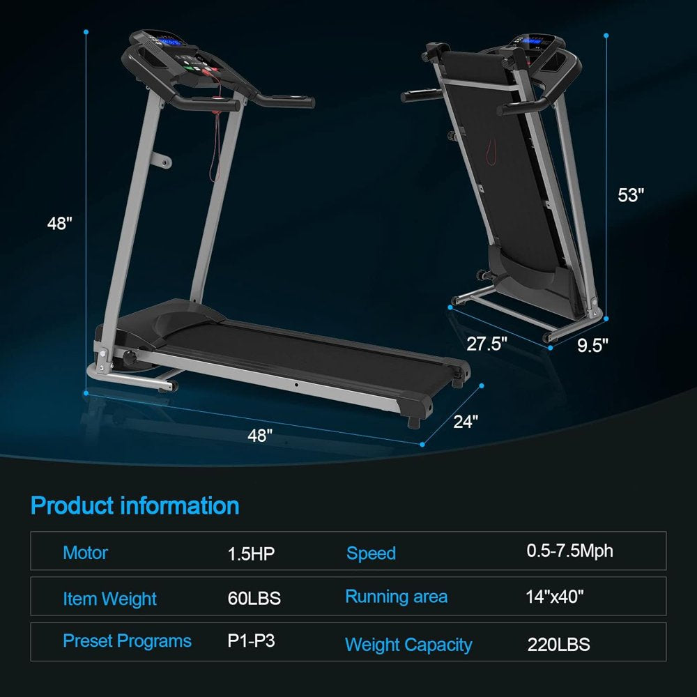 Merax Foldable Treadmill for Home 2.5 HP Portable Running, Jogging and Walking Machine with 12 per Set Programs 300 Lbs. Weight Capacity Device Holder Heartbeat Sensor and 3-Level Incline