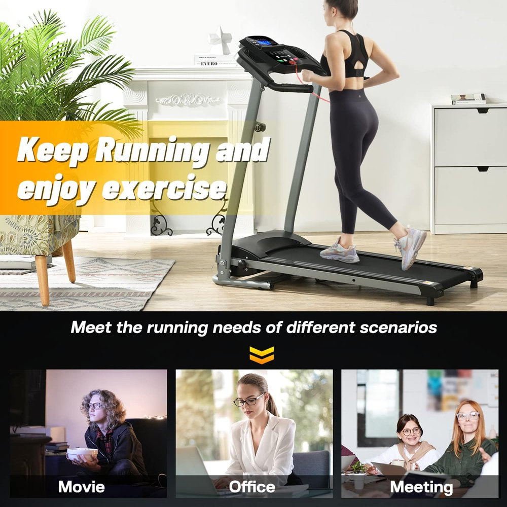 Merax Foldable Treadmill for Home 2.5 HP Portable Running, Jogging and Walking Machine with 12 per Set Programs 300 Lbs. Weight Capacity Device Holder Heartbeat Sensor and 3-Level Incline