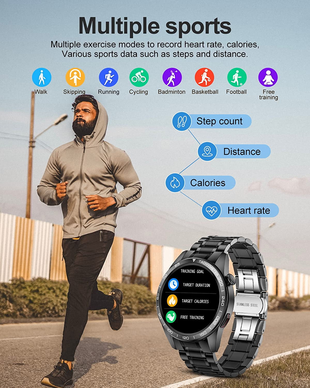 Smart Watch for Android Ios, Bluetooth Calls Voice Chat with Heart Rate Sleep Monitor Fitness Tracker, 1.32" Full Touch Screen IP67 Waterproof Activity Trackers for Men (Black)