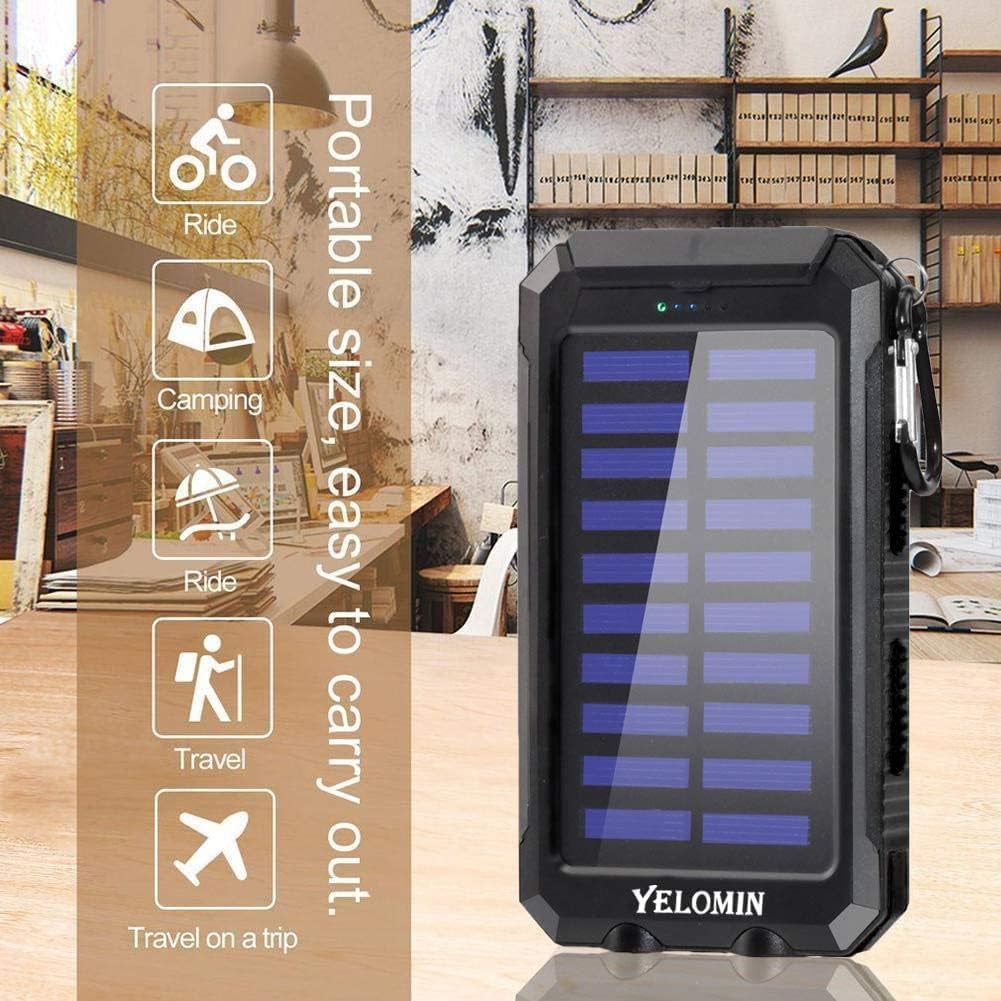 Phone Solar Charger, YELOMIN 20000Mah Portable Waterproof Solar Power Bank for Cellphones Tablets, External Backup Pack Battery Dual USB Outputs/Led Flashlights, Suitable for Outdoor Activities