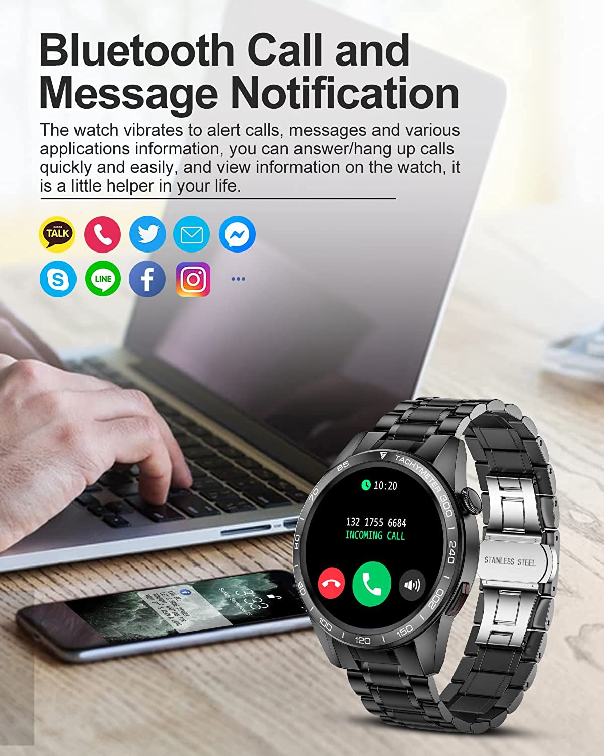 Smart Watch for Android Ios, Bluetooth Calls Voice Chat with Heart Rate Sleep Monitor Fitness Tracker, 1.32" Full Touch Screen IP67 Waterproof Activity Trackers for Men (Black)